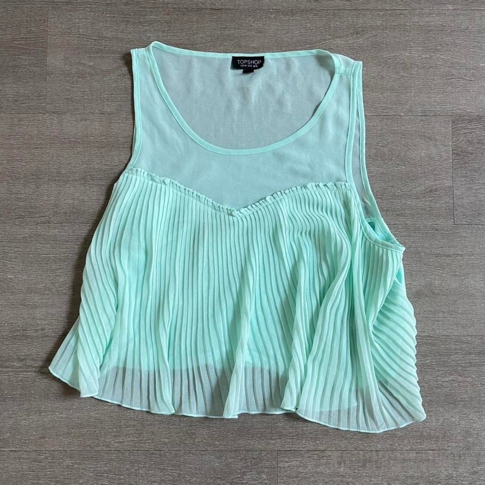 Size 6 TOPSHOP Turquoise Pleated Top with Mesh1047